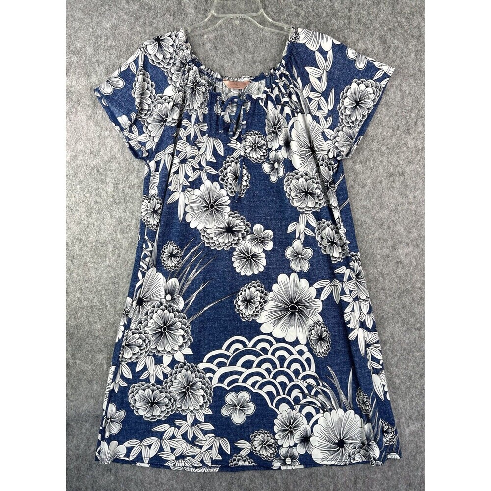 SJS Dress Women's Size M Blue White Floral Texture Fabric Boho